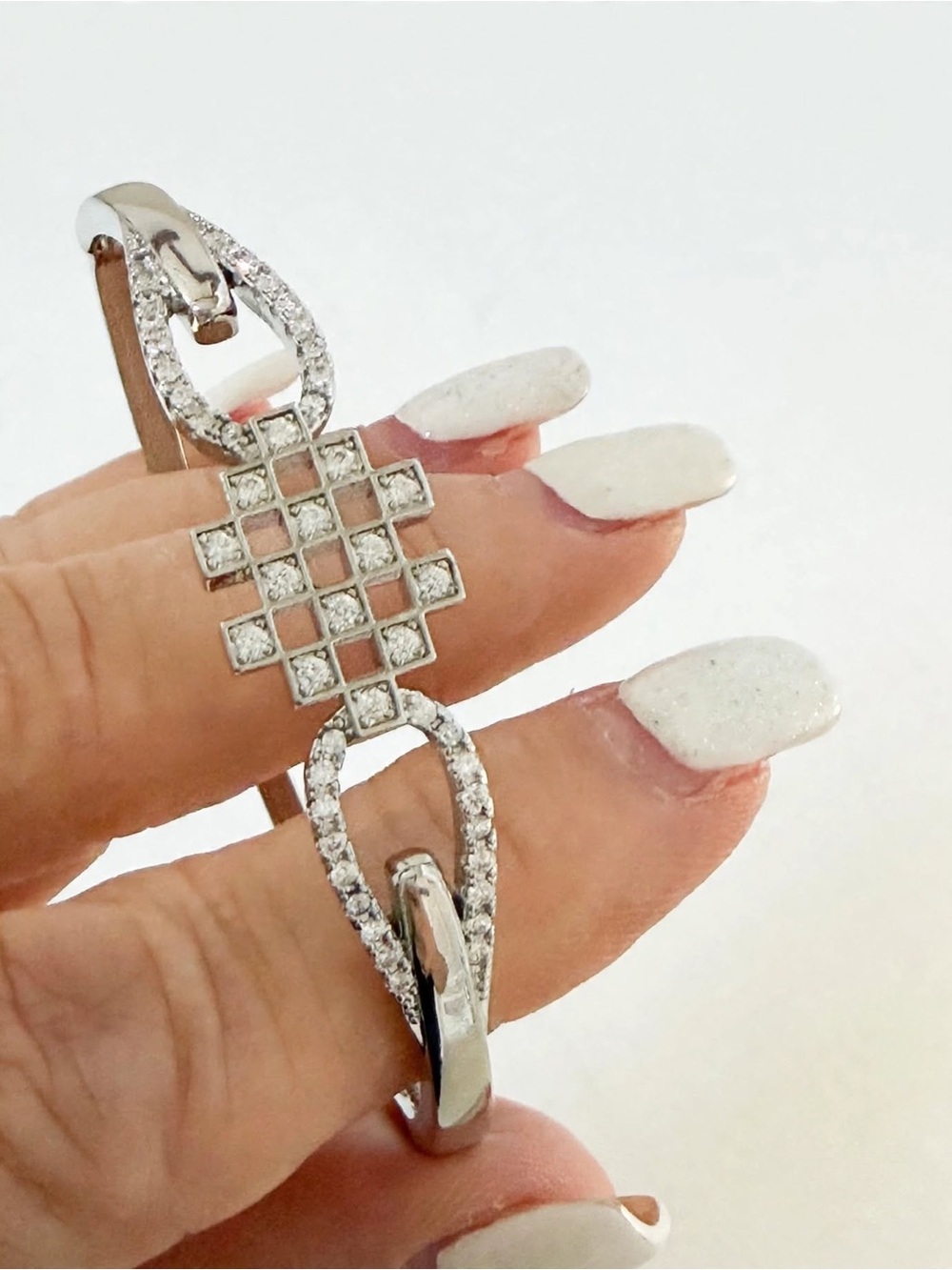 Silver-Tone Crystal Link Bracelet in White